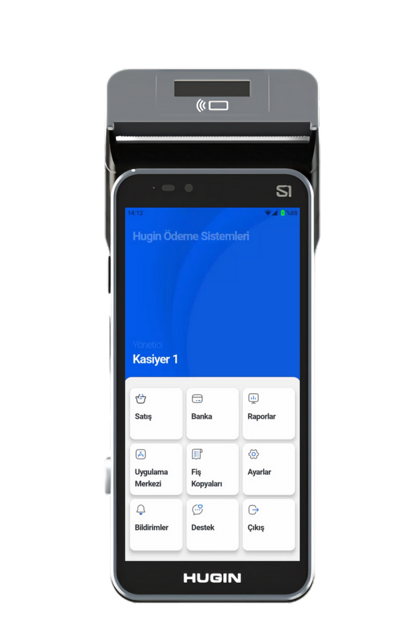 Hugin S1 Android yazarkasa POS cihazı önden görünüm